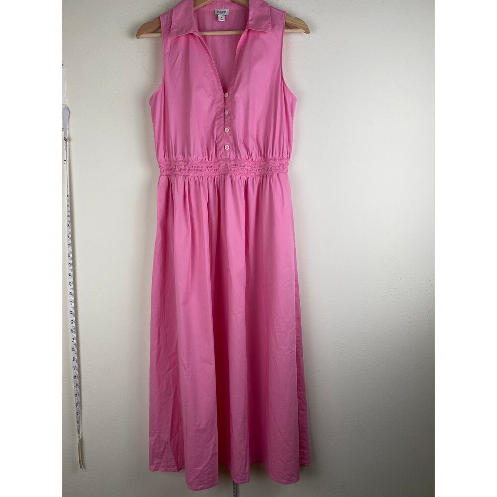 J.Crew Factory Pink Cotton Midi Dress Sleeveless Smocked Waist 6 - Picture 7 of 13
